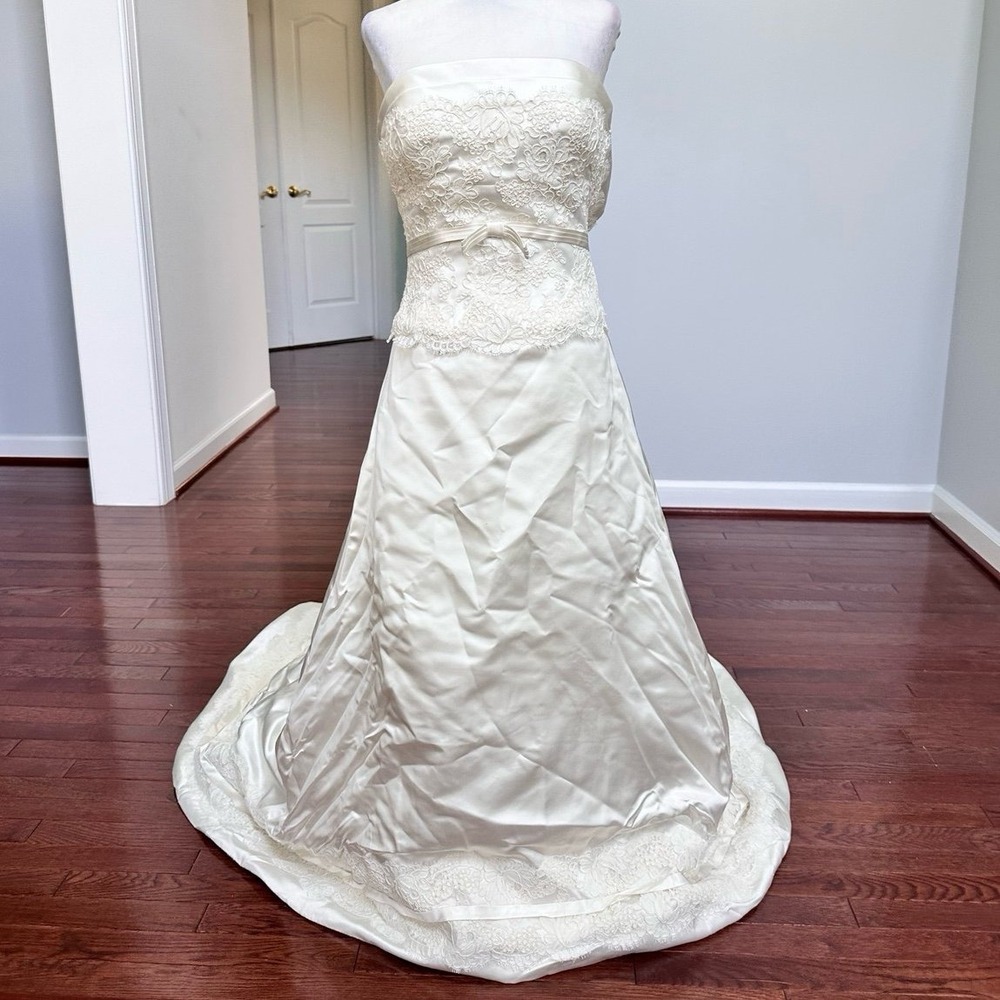 Rivini Silk Lace A Line Princess Strapless Wedding Gown Dress Feminine Ethereal